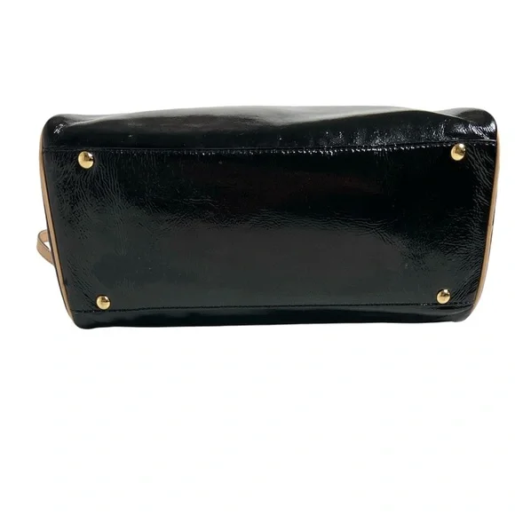 Michael Kors Black Patent Leather Top Handle Bowling Bag With Shoulder Strap